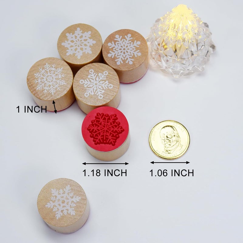 happylain 6 Pieces Snowflake Floral Wooden Rubber Stamps for Card Making Scrapbooking and Crafts - Image 2